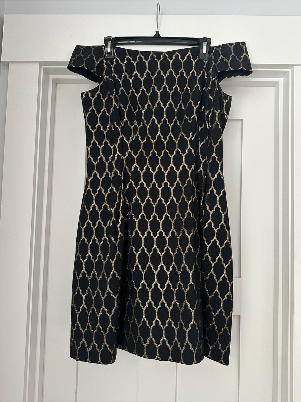 Vince Camuto Black and Gold Embellished Off-Shoulder Dress
